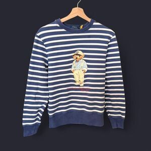 Y2K Polo Bear by Ralph Lauren striped crewneck sweater blue and white